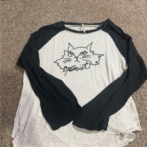 Free People optimist kitty Black and White Long Sleeve raglan Tee